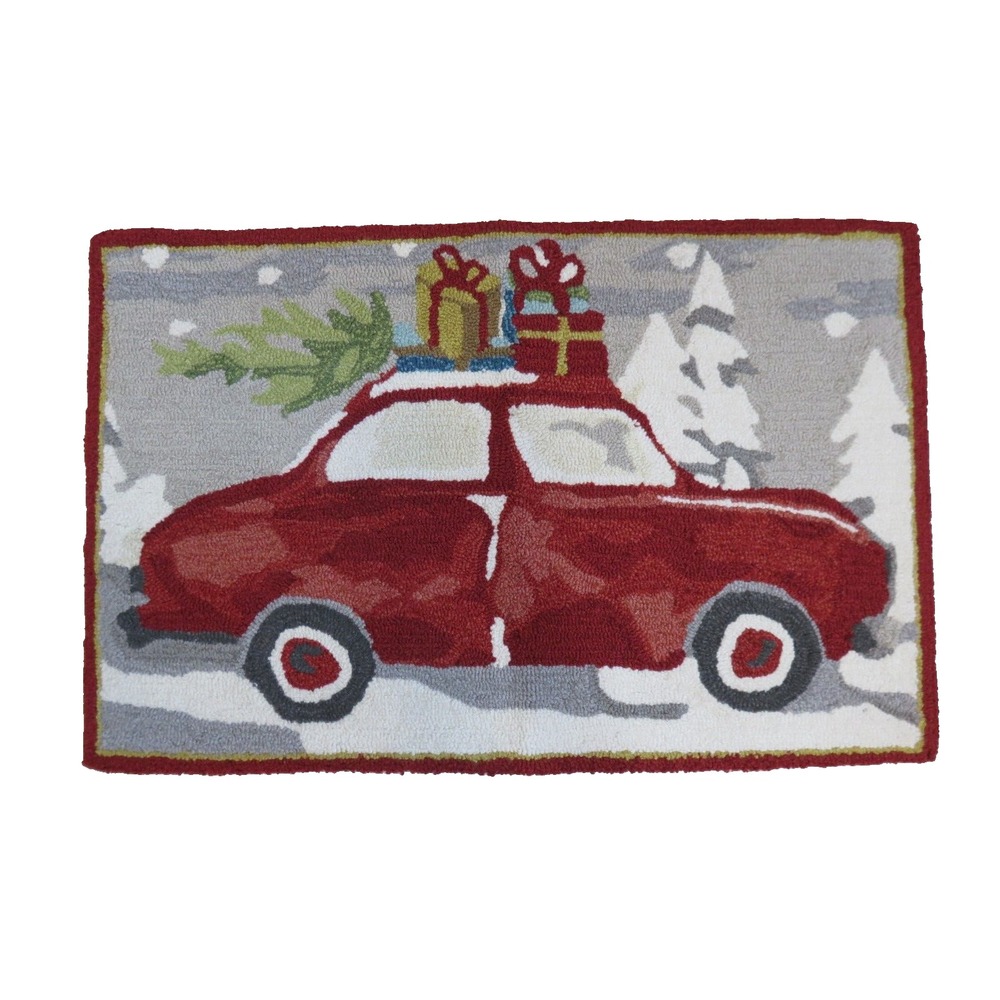 FRANCESCA COLLECTION Rug Christmas Red Car with Gifts 20" x 32" New